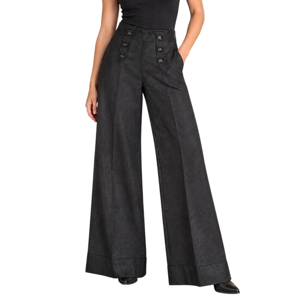 Tibi Wide Leg Flare Sailor Dress Pants 6 Black Wool High Waist Careerwear Luxury